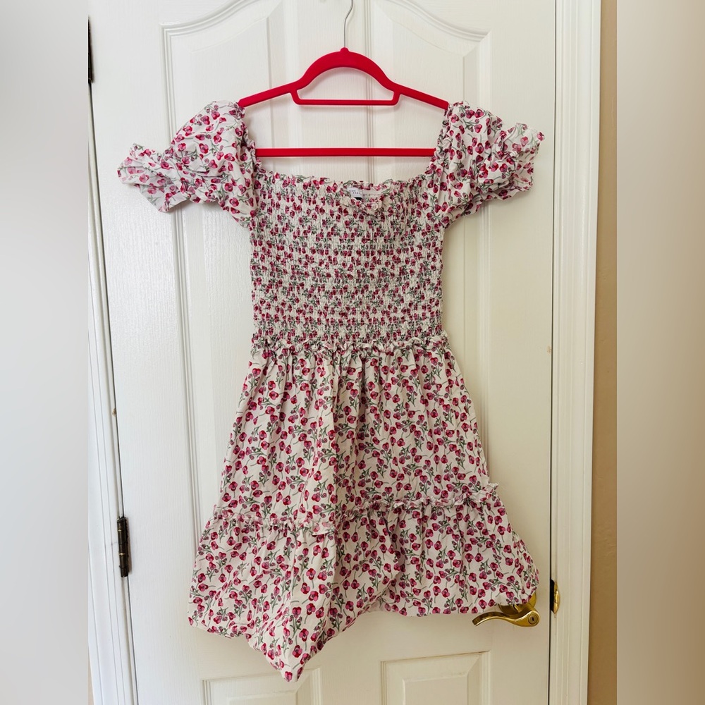 Topshop Floral White and Pink Mini Dress US Women’s Size 8 Pretty Summer Dress